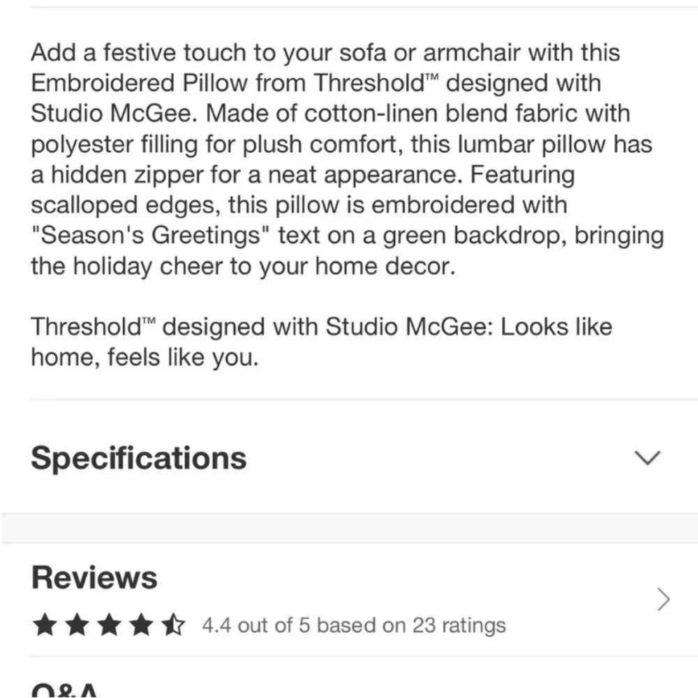 Studio McGee Green Holiday Pillow. 14” x  20”